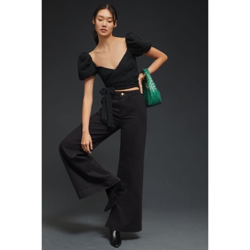 Anthropologie Pilcro Black Wide Leg High Rise Trousers Plus Size 32 NWT